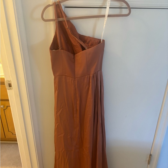 Azazie Maron Stretch Satin Dress in Cedar Rose - Picture 6 of 8